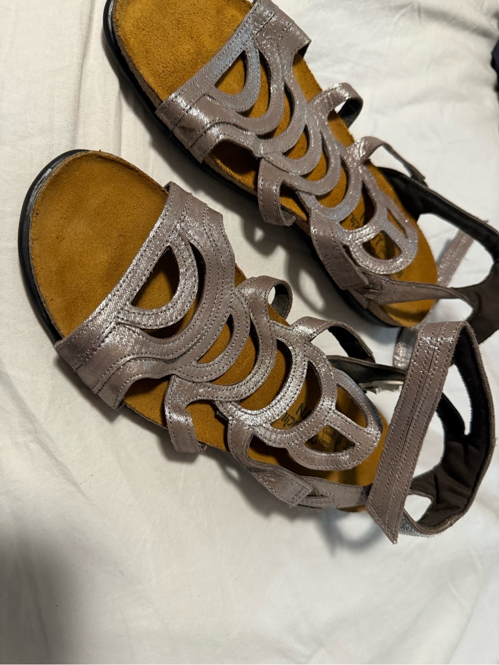 Naot Leather Women's Metallic Taupe Cutout Strappy Sandals